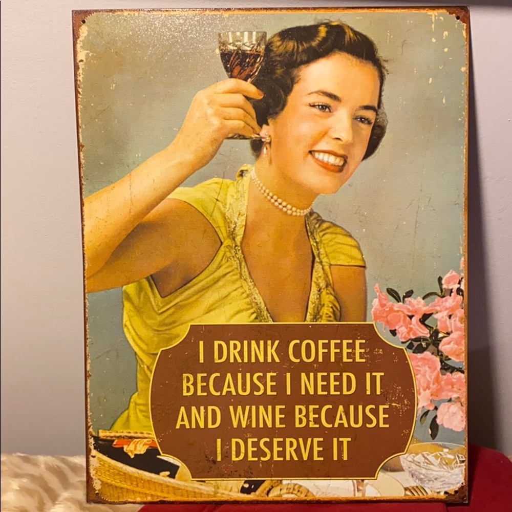 Metal wall art vintage wine drinking woman